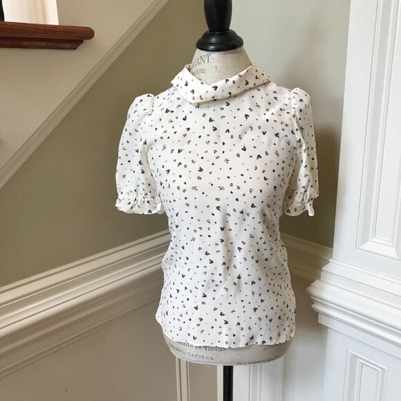 Charlotte Brody Handkerchief Blouse Top Shirt Womens XS Cream Floral Silk Scarf - Picture 3 of 12